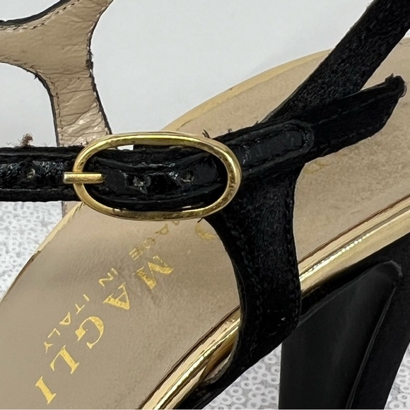 BRUNO MAGLI women black satin open toe evening shoes. - Picture 6 of 16